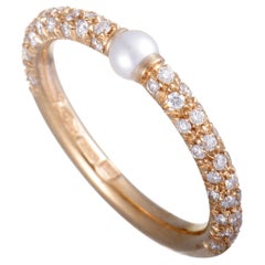 Mikimoto 18 Karat Rose Gold Diamond and Akoya Pearl Band Ring