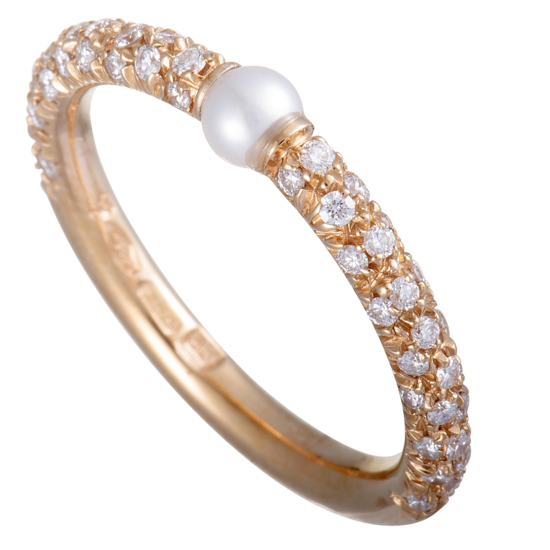 Mikimoto 18 Karat Rose Gold Diamond and Akoya Pearl Band Ring