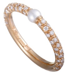 Mikimoto 18 Karat Rose Gold Diamond and Akoya Pearl Band Ring