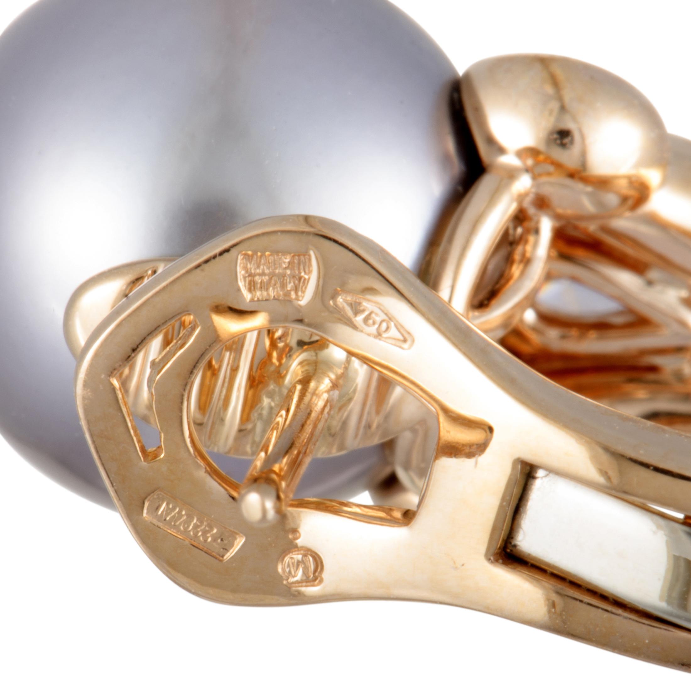 Mikimoto Rose Gold Diamond and Black Pearl Earrings In Excellent Condition In Southampton, PA