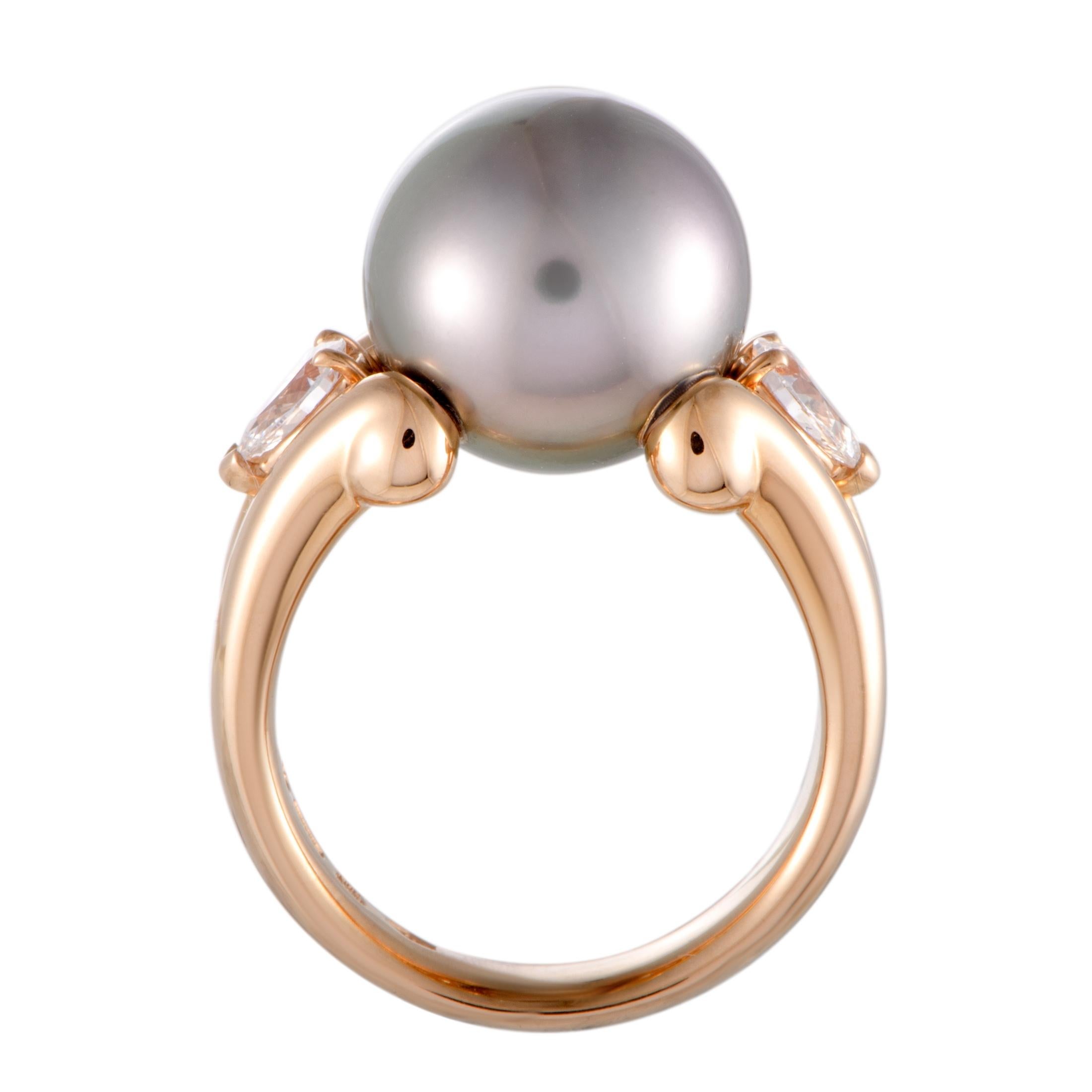 Women's Mikimoto 18 Karat Rose Gold Diamond and Black Pearl Ring