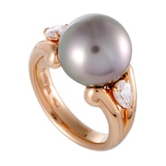 Mikimoto 18 Karat Rose Gold Diamond and Black Pearl Ring