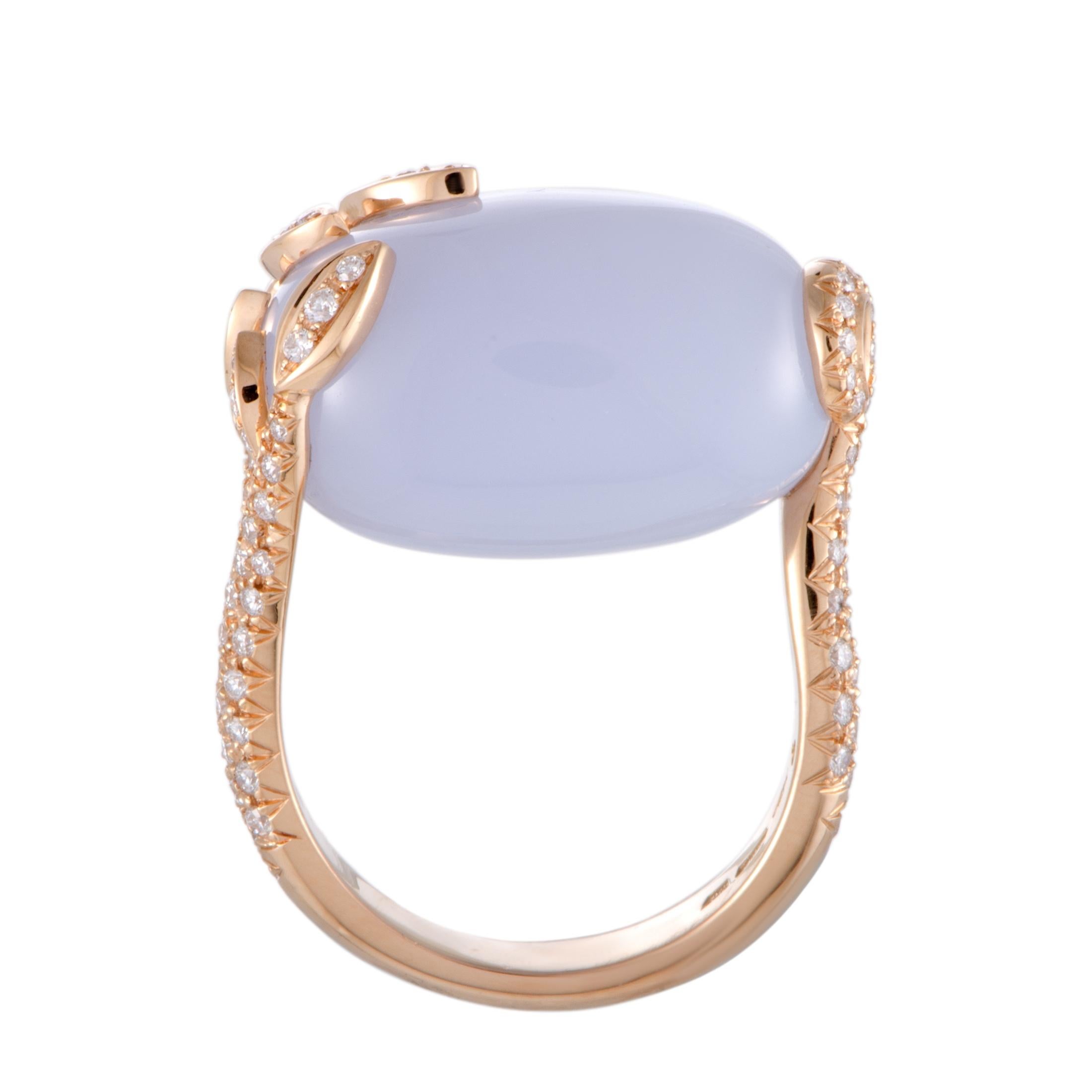 Women's Mikimoto 18 Karat Rose Gold Diamond and Chalcedony Ring