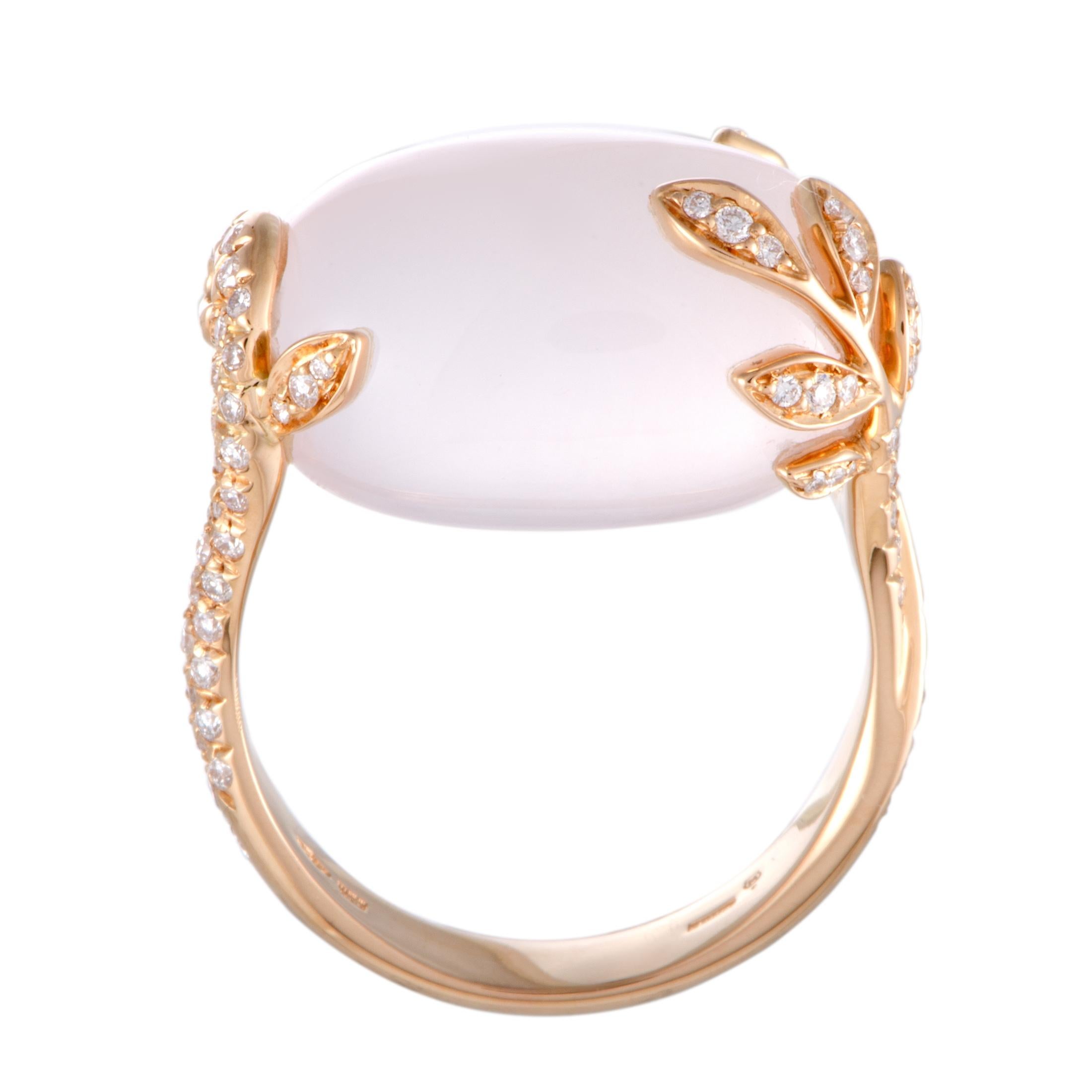 Women's Mikimoto 18 Karat Rose Gold Diamond and Pink Quartz Ring