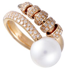 Mikimoto 18 Karat Rose Gold Diamond and White Pearl Ring