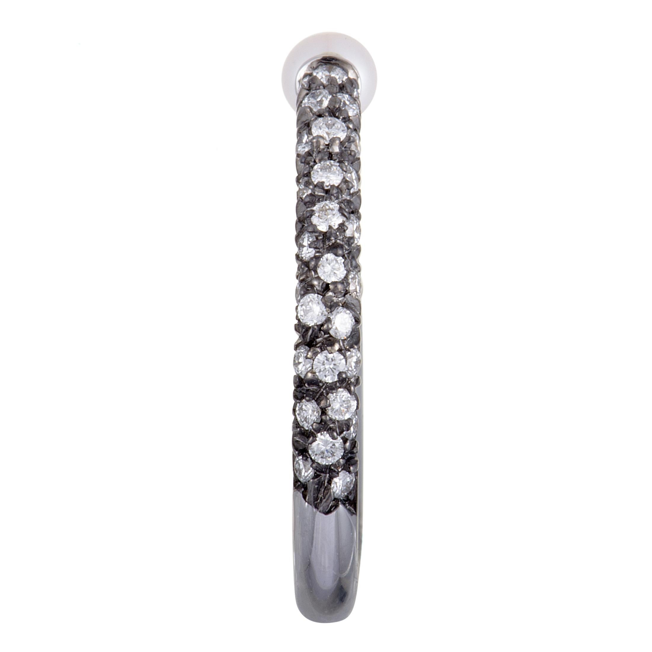 Mikimoto 18 Karat White Gold and Black Rhodium Diamond and Akoya Pearl Band 1