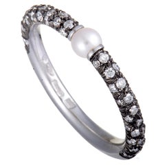 Mikimoto 18 Karat White Gold and Black Rhodium Diamond and Akoya Pearl Band