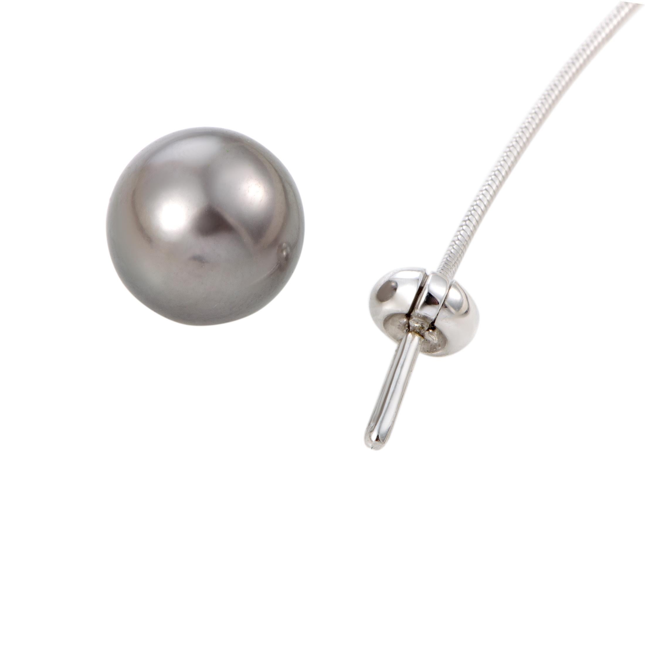 Mikimoto 18 Karat White Gold Black Pearl Lariat Necklace In Excellent Condition In Southampton, PA