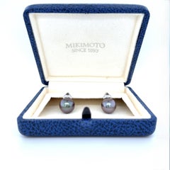 Mikimoto, 18 Karat White Gold, Cultured South Sea Pearl and Dianond Earrings