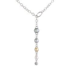 Mikimoto 18 Karat White Gold Diamond and 4 Multi-Color Pearls Drop Pendant