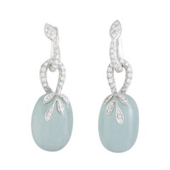Mikimoto 18 Karat White Gold Diamond and Aquamarine Dangle Earrings