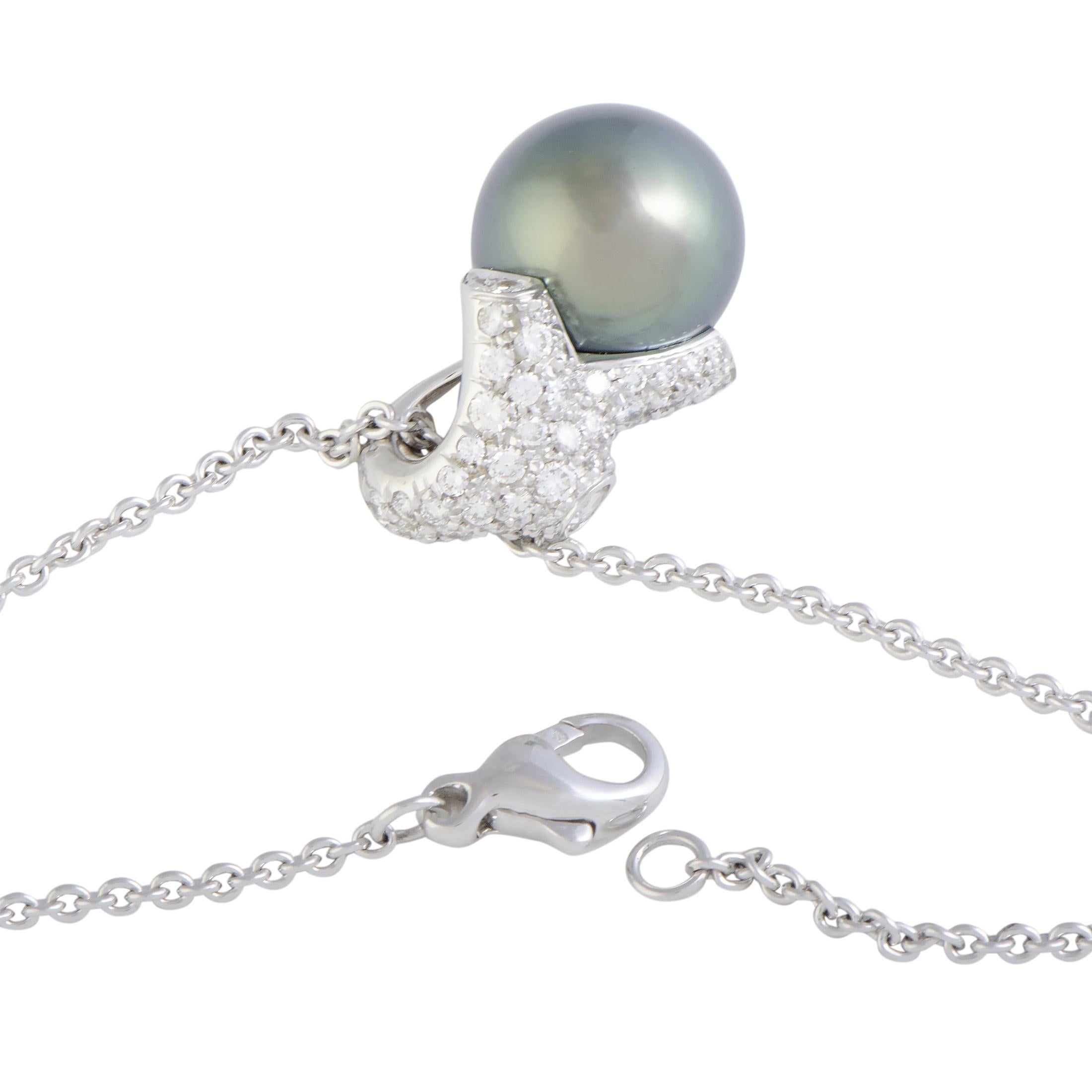 Women's Mikimoto 18 Karat White Gold Diamond and Black Pearl Pendant Necklace