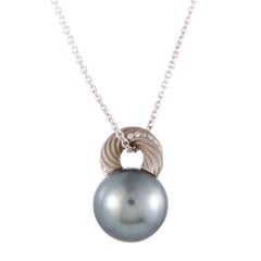 Mikimoto 18 Karat White Gold Diamond and Black Pearl Pendant Necklace