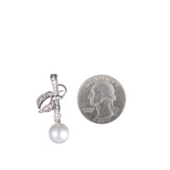 Mikimoto 18 Karat White Gold Diamond and White Pearl Dangle Bow Earrings