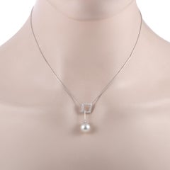 Mikimoto 18 Karat White Gold Diamond and White Pearl Lariat Necklace