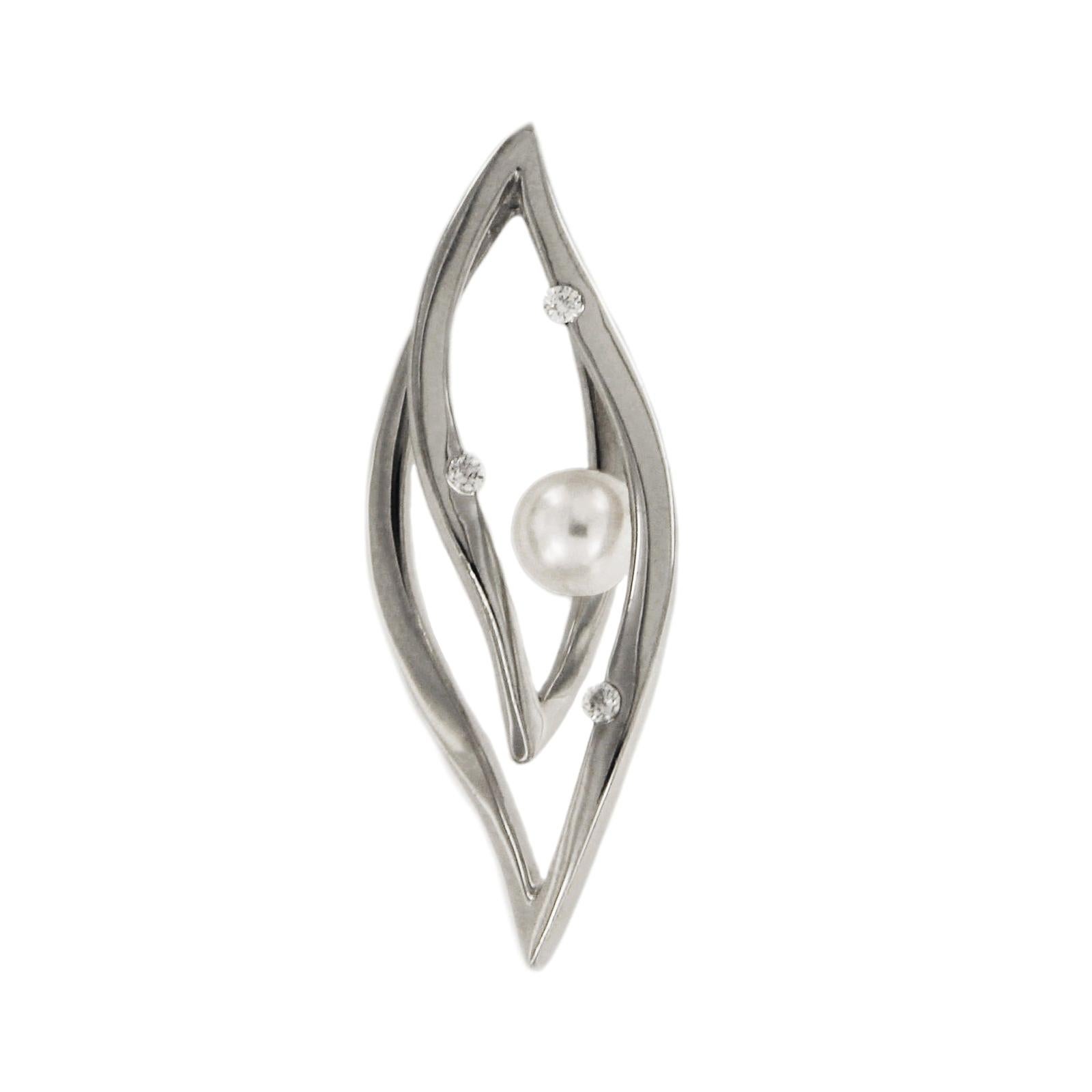 Mikimoto 18 Karat White Gold Pearl and Diamond Pendant For Sale