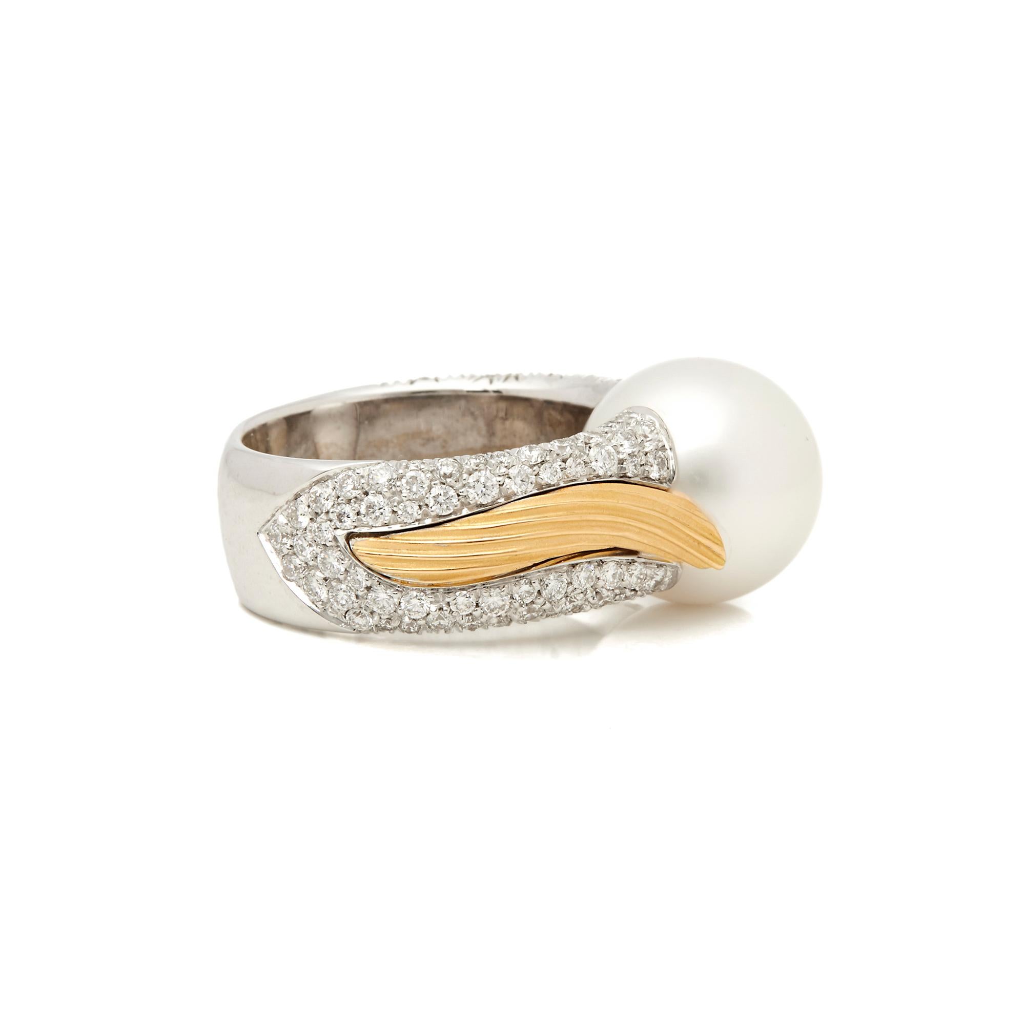 Modern Mikimoto 18 Karat White & Yellow Gold Akoya Pearl & Diamond Cocktail Ring