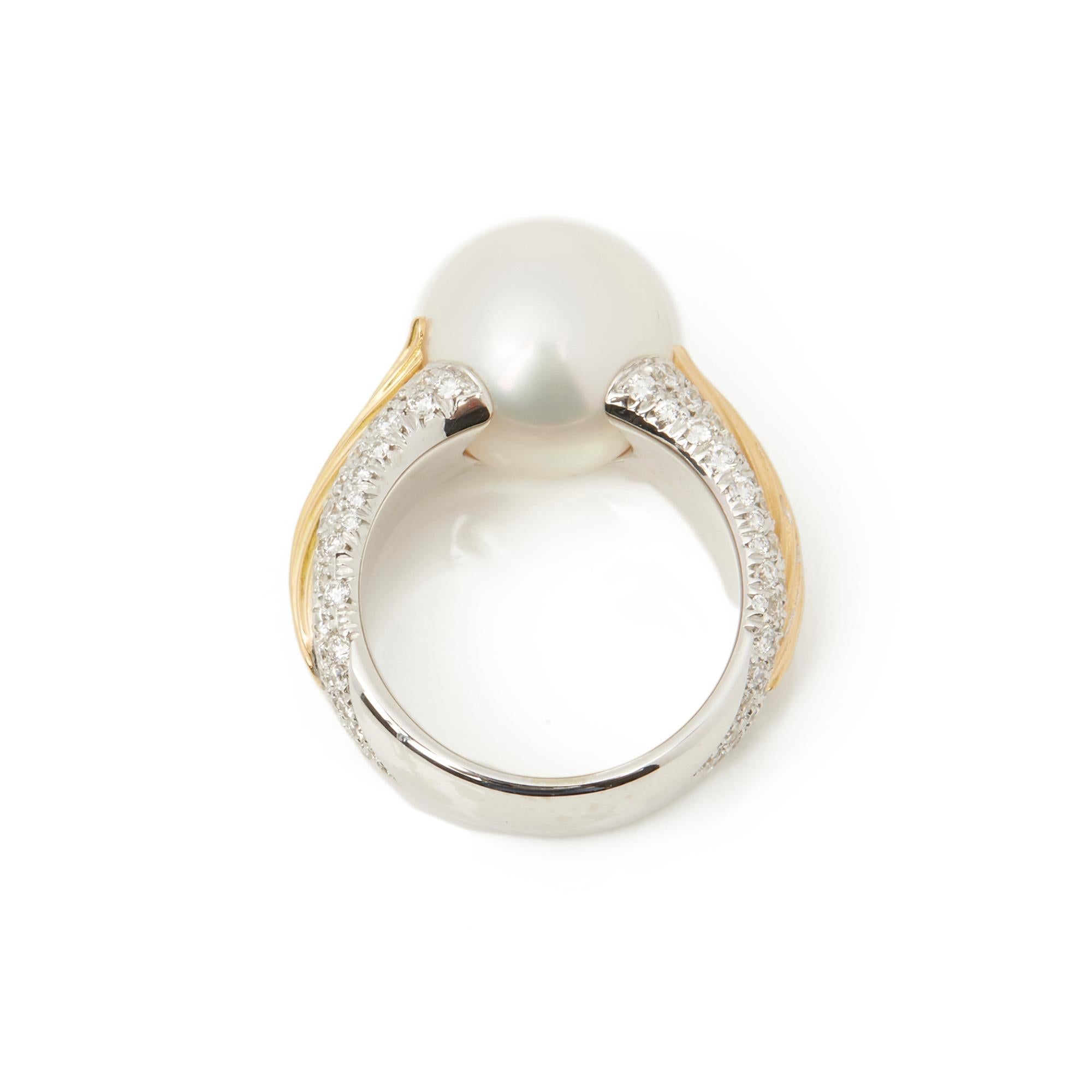 Women's Mikimoto 18 Karat White and Yellow Gold Akoya Pearl and Diamond Cocktail Ring
