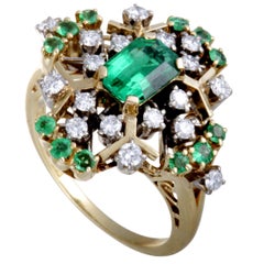 Mikimoto 18 Karat Yellow and White Gold Diamond and Emerald Rhomb Ring