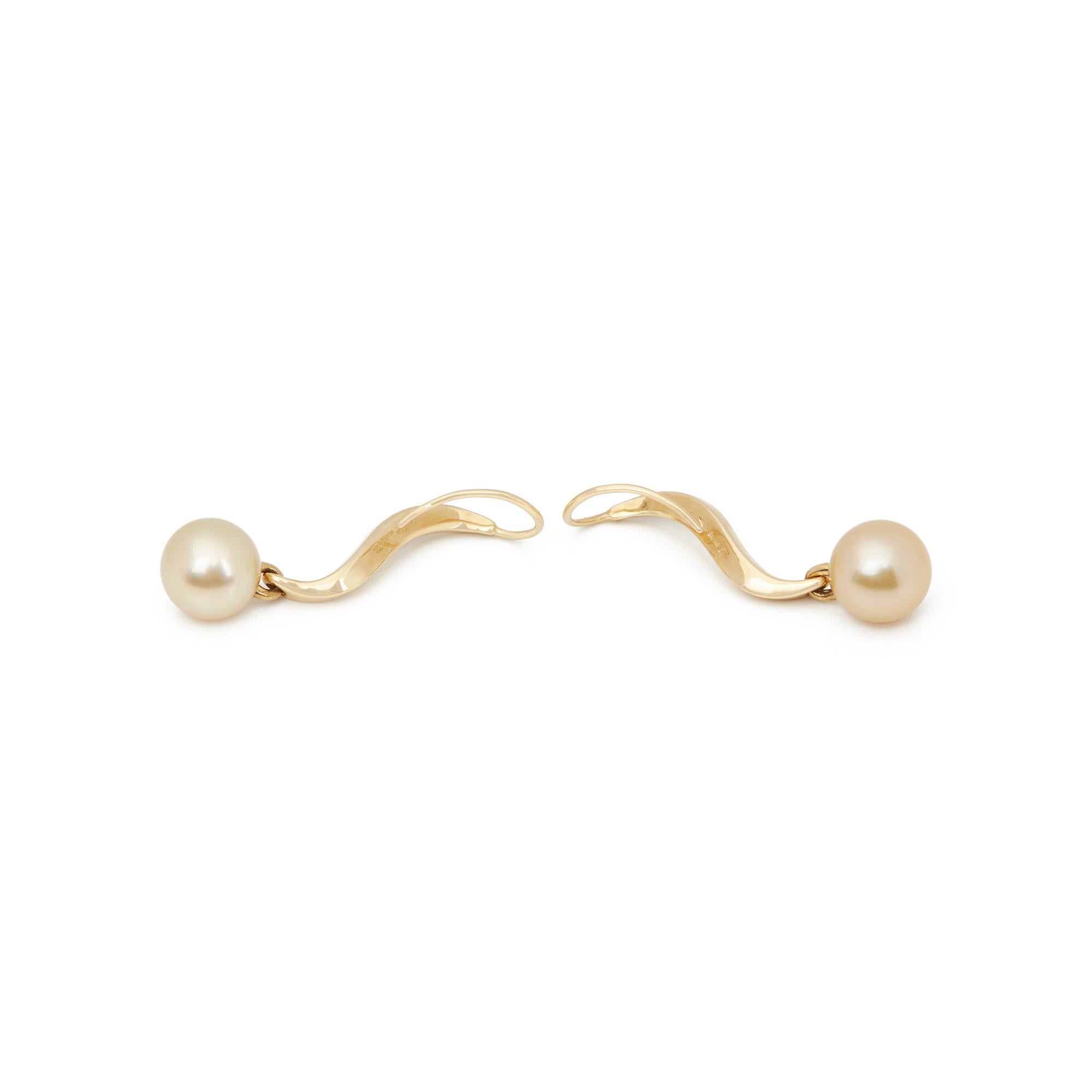 Modern Mikimoto 18 Karat Yellow Gold Akoya Pearl and Diamond Drop Earrings