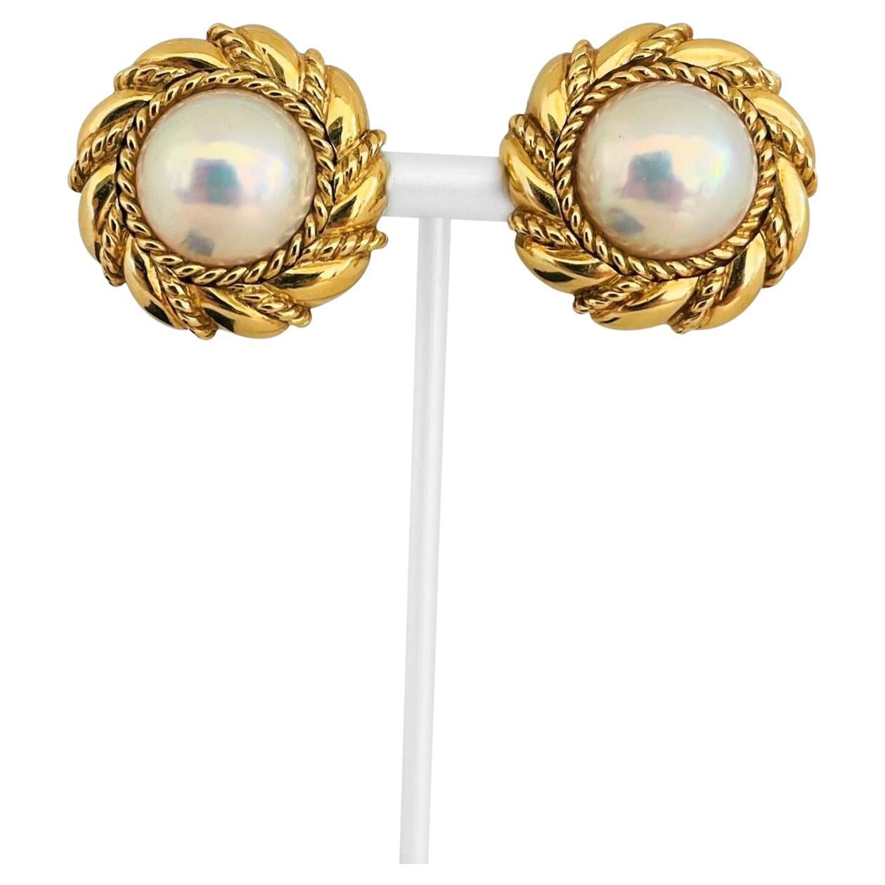 Mikimoto 18 Karat Yellow Gold and 15mm Mabe Pearls Earclips For Sale