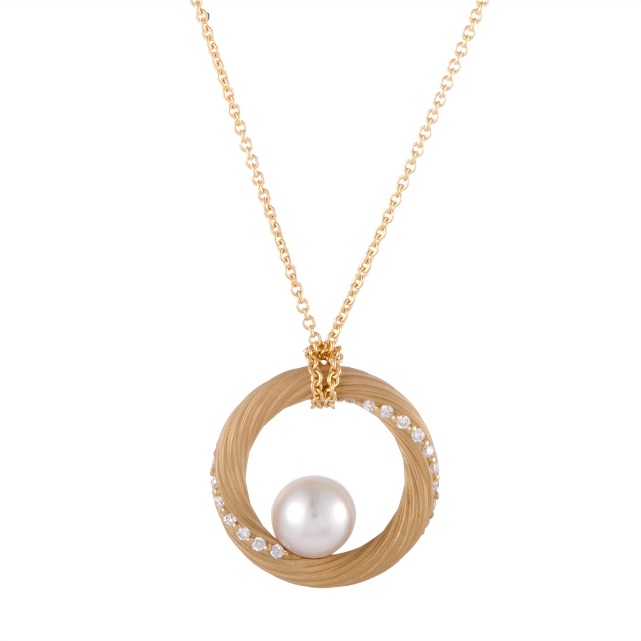 Mikimoto 18 Karat Yellow Gold Diamond and Akoya Pearl Circle Pendant