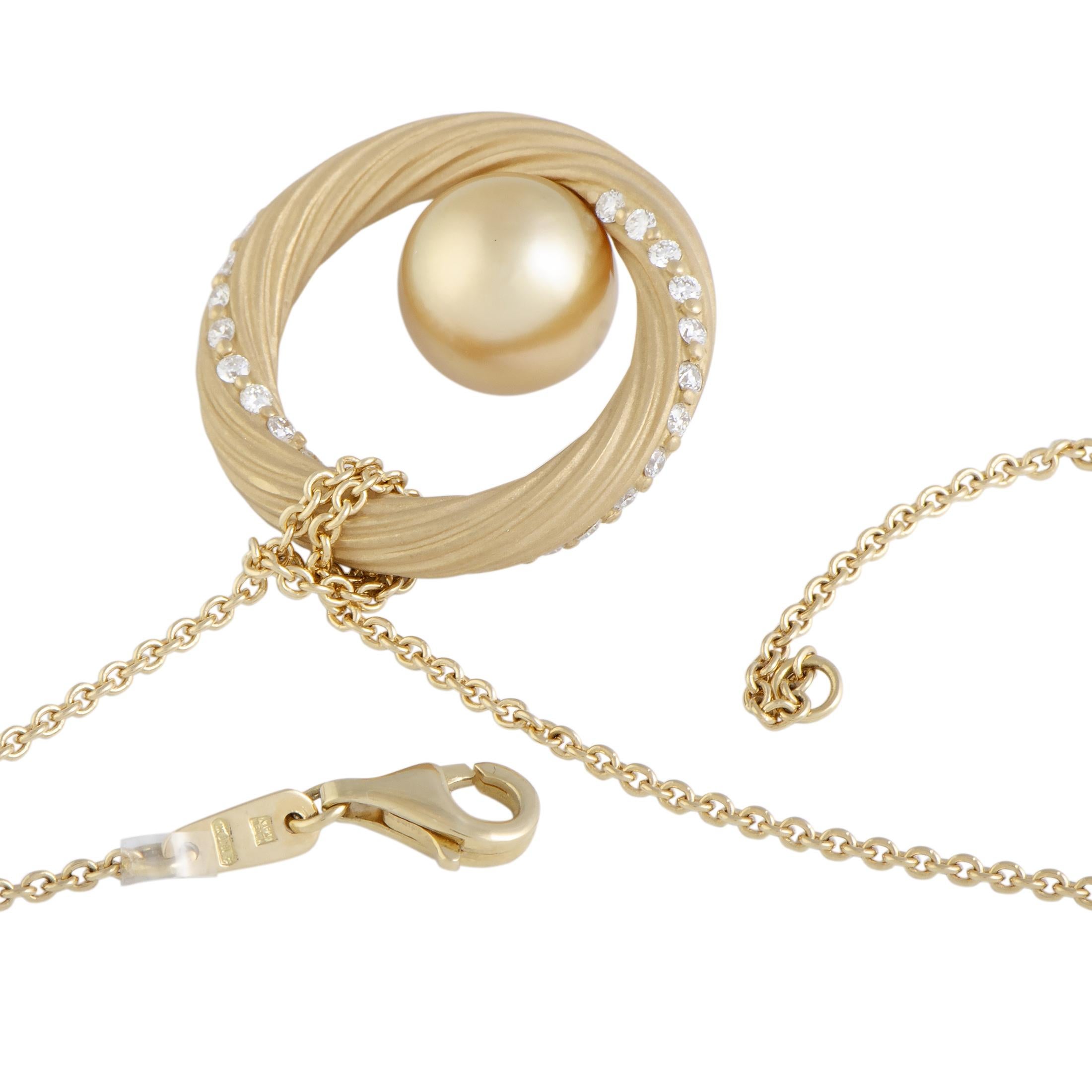 Mikimoto 18 Karat Yellow Gold Diamond and Golden Pearl Circle Pendant In Excellent Condition In Southampton, PA