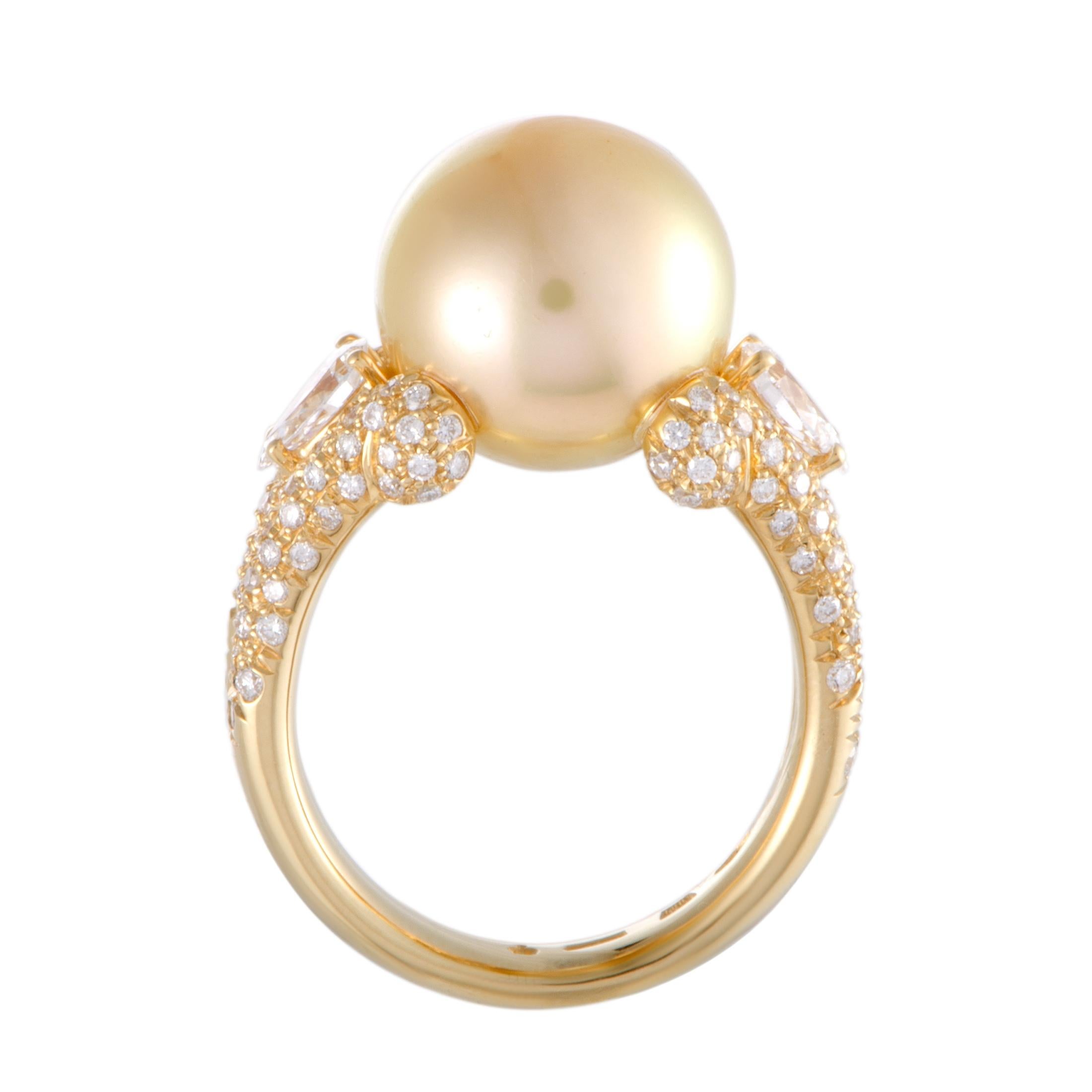 Women's Mikimoto Yellow Gold Diamond and Golden Pearl Ring