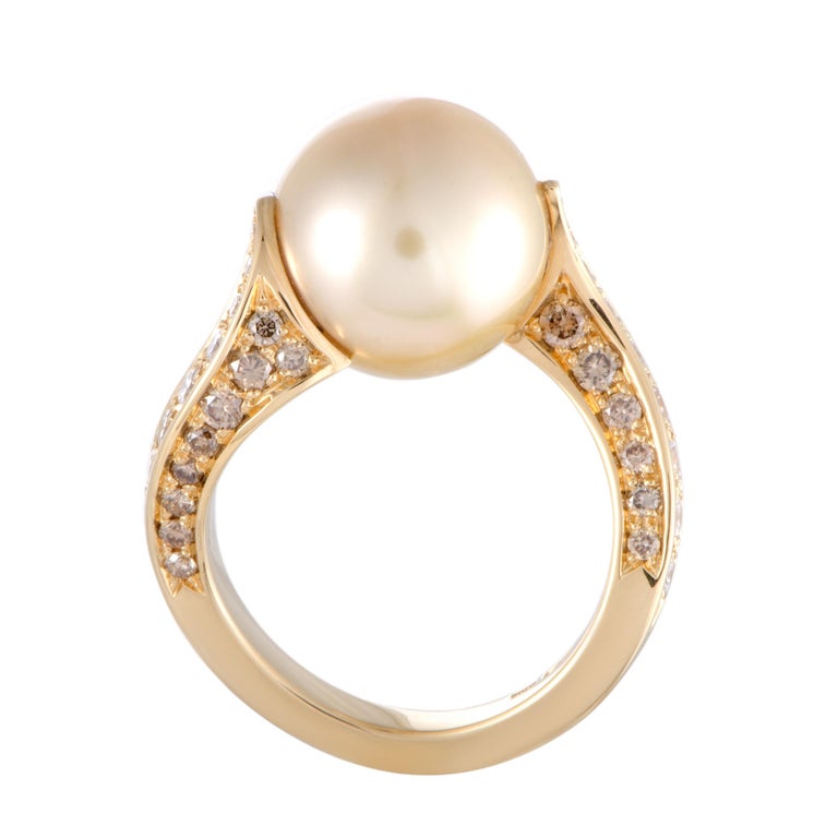 Mikimoto 18 Karat Yellow Gold Diamond and Golden Pearl Ring at 1stDibs