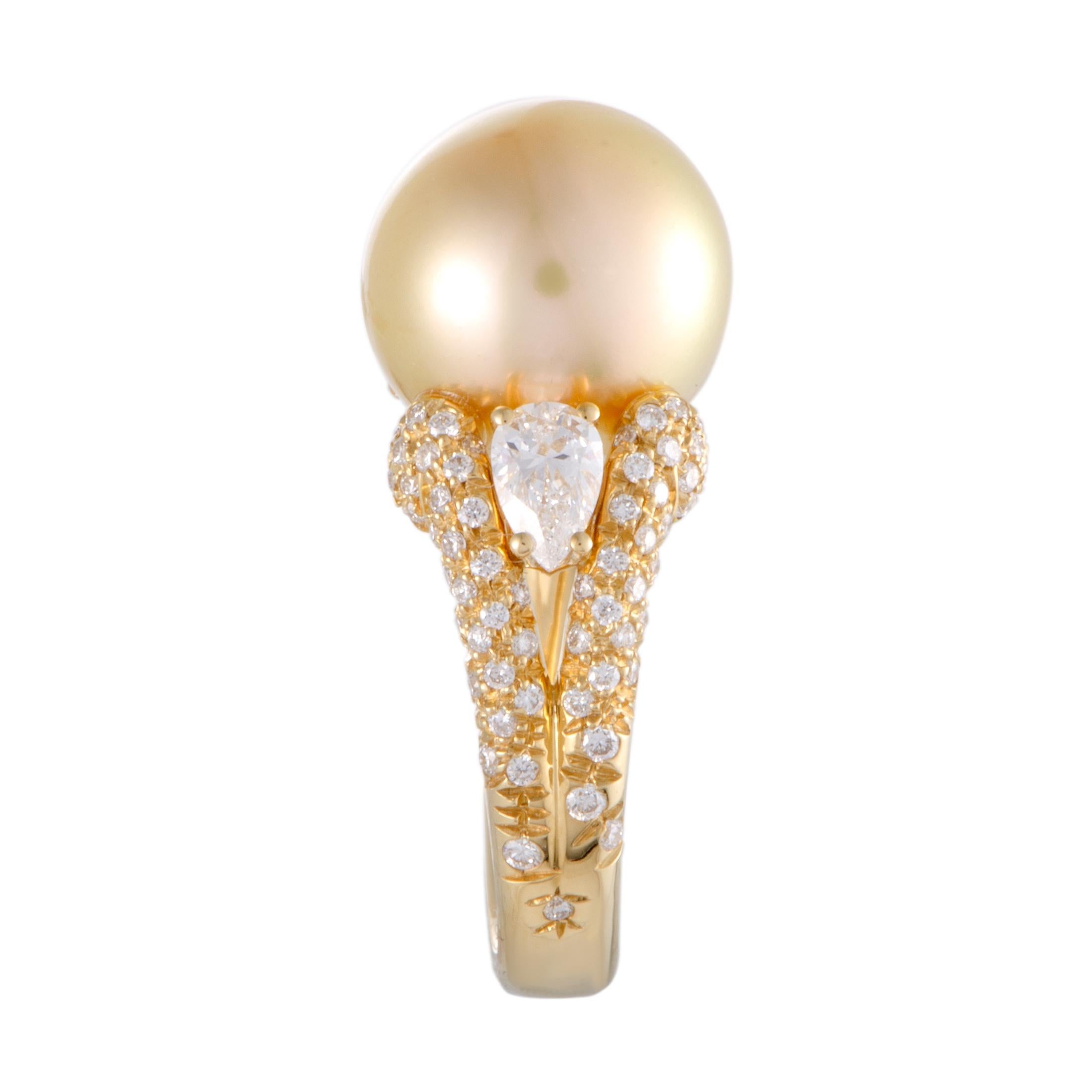 Mikimoto Yellow Gold Diamond and Golden Pearl Ring 1