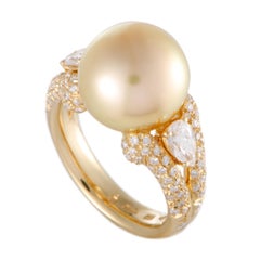 Mikimoto Yellow Gold Diamond and Golden Pearl Ring