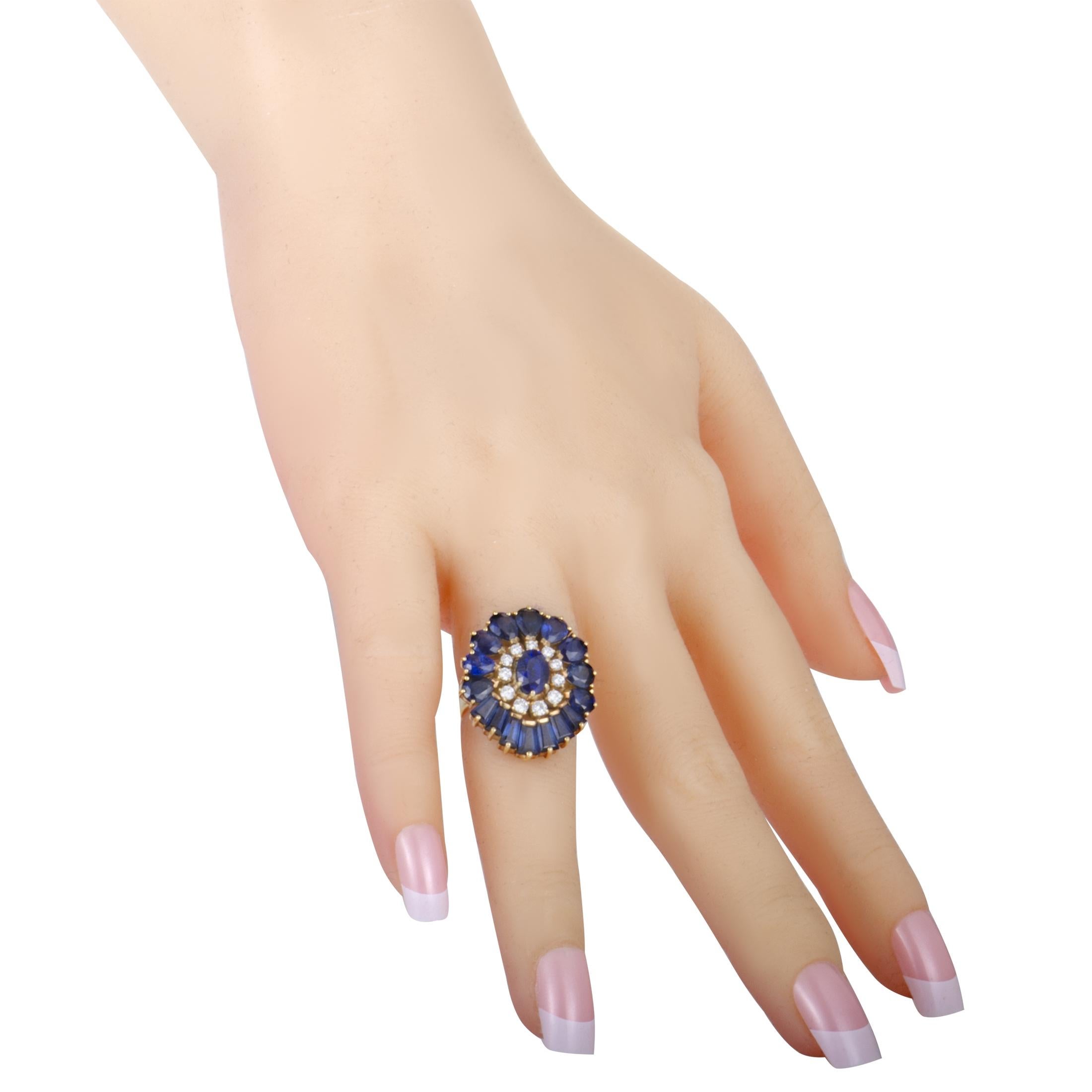 Women's Mikimoto 18 Karat Yellow Gold Diamond and Sapphire Oval Ring