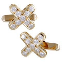 Mikimoto 18 Karat Yellow Gold Full Diamond "X" Cufflinks
