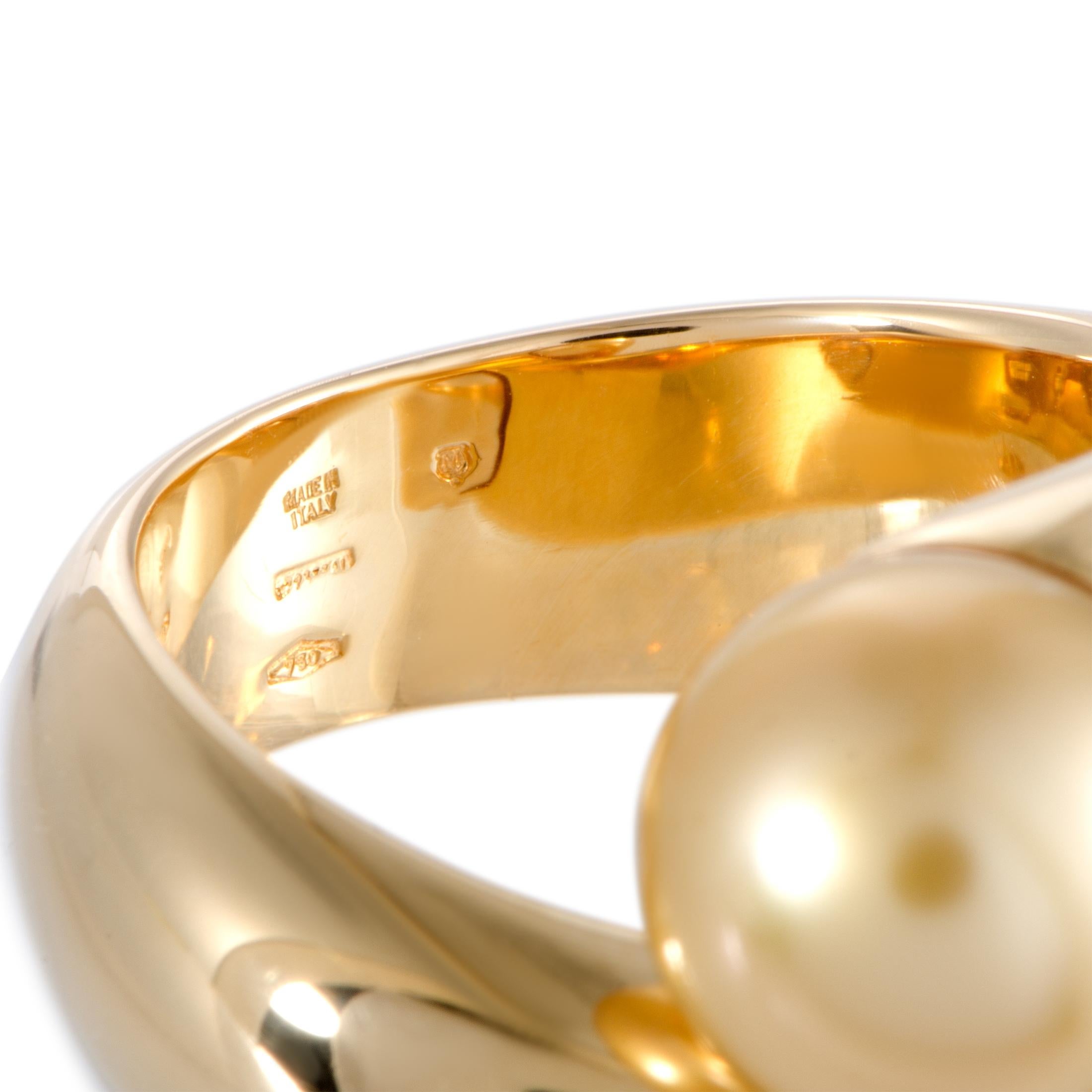 Mikimoto 18 Karat Yellow Gold Two Golden Pearls Bypass Ring In Excellent Condition In Southampton, PA