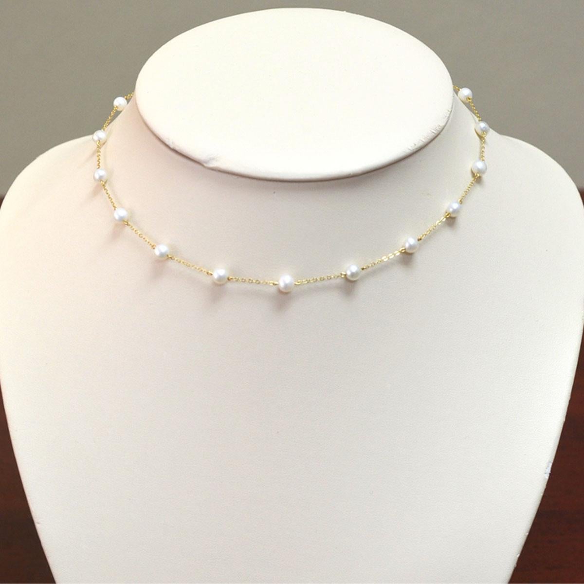 Mikimoto 18 Karat Yellow Gold with White Akoyo Cultured Pearls Station Necklace 5