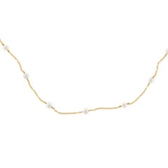 Mikimoto 18 Karat Yellow Gold with White Akoyo Cultured Pearls Station Necklace