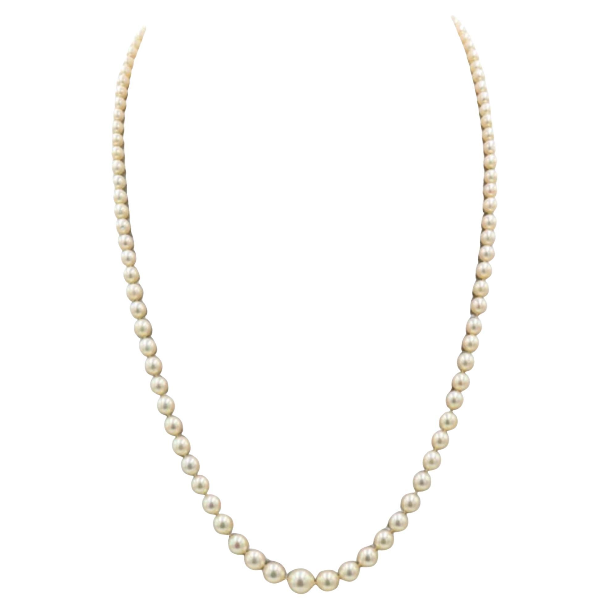 Mikimoto 18K Akoya Pearl Strand Necklace 20" Length Yellow Gold For Sale