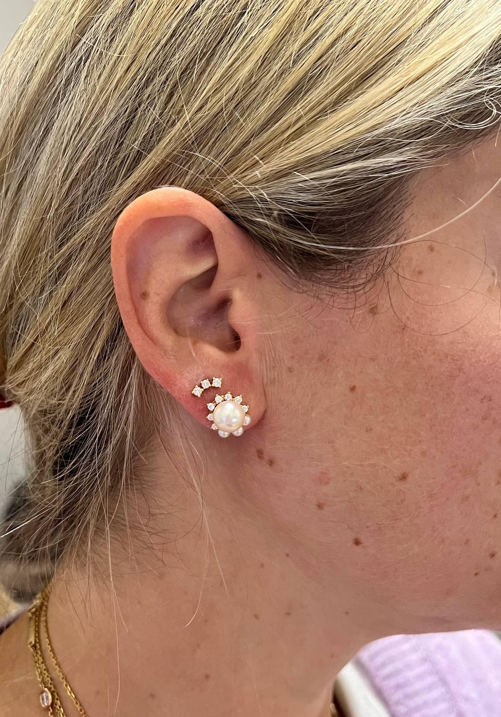 Mikimoto Orecchini di perle coltivate a 18 carati con diamanti e perle rimovibili In condizioni ottime in vendita a  Baltimore, MD