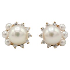 Mikimoto 18K Cultured Pearl Stud Earrings With Diamond & Pearl Removable Jackets