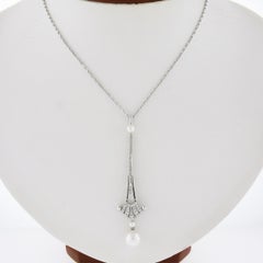 Mikimoto 18K Gold 8.1mm Pearl & 0.12ct Diamond Dangle Pendant w/ Chain Necklace
