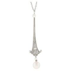 Mikimoto 18K Gold 8.1mm Pearl & 0.12ct Diamond Dangle Pendant w/ Chain Necklace