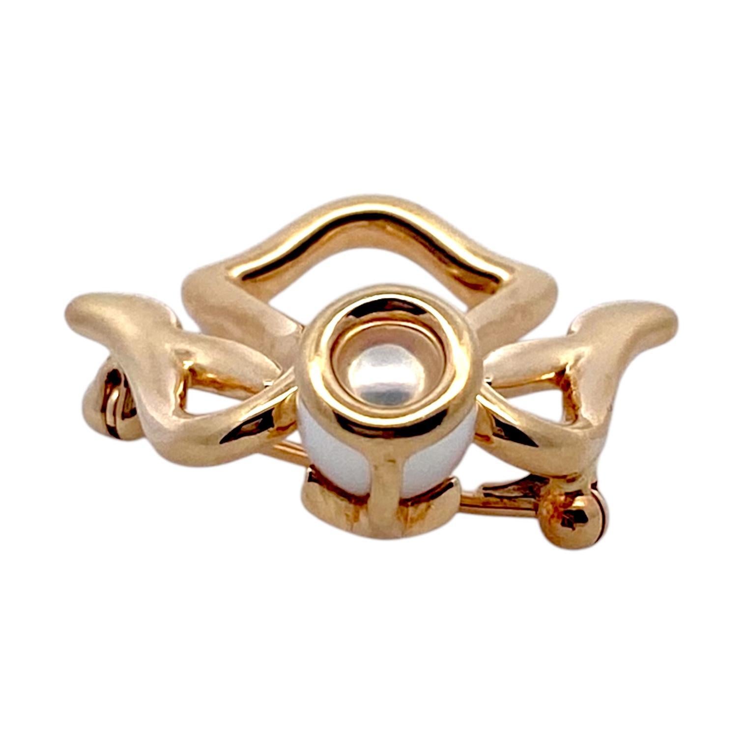 Round Cut Mikimoto 18K Gold Akoya Pearl and Diamond Angel Pin Brooch For Sale