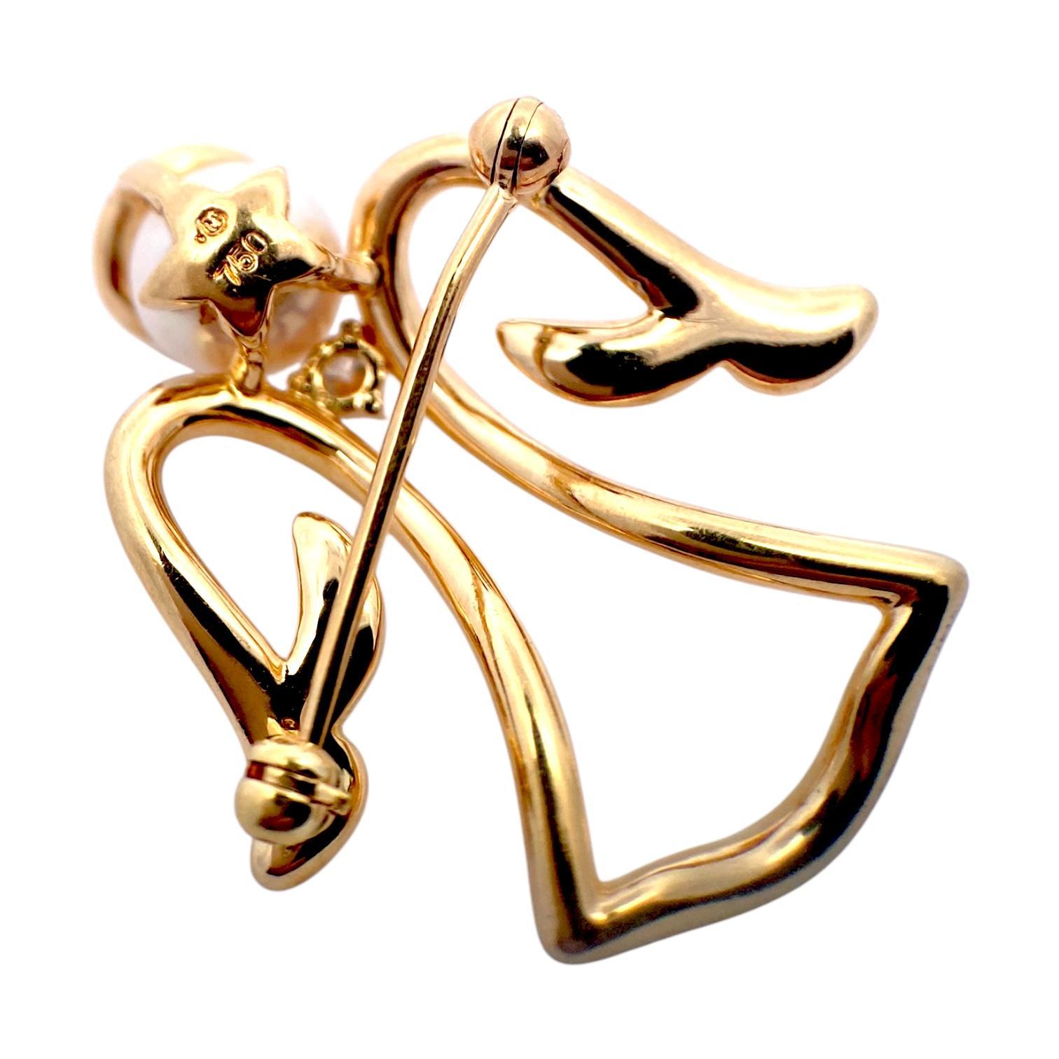 Mikimoto 18K Gold Akoya Pearl and Diamond Angel Pin Brooch For Sale 1