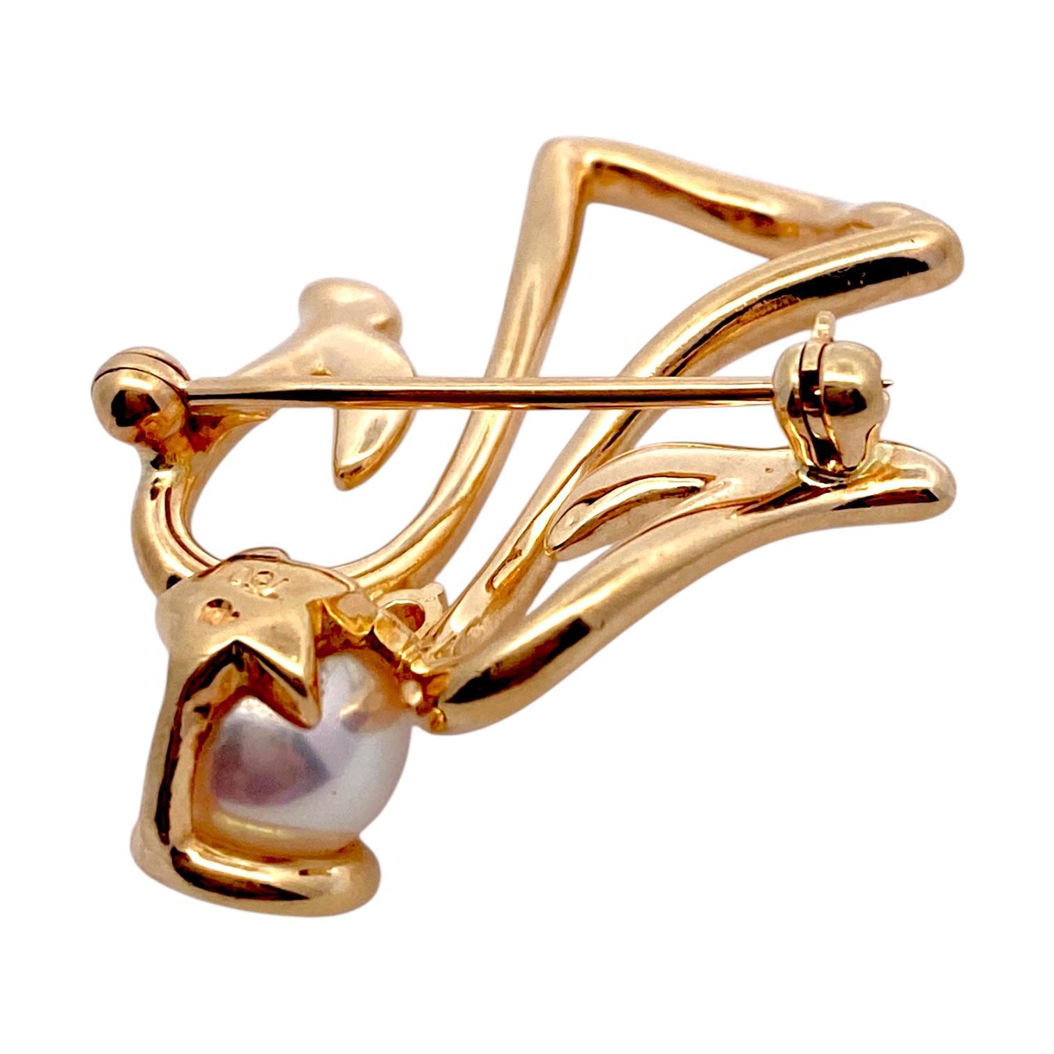 Mikimoto 18K Gold Akoya Pearl and Diamond Angel Pin Brooch For Sale 3