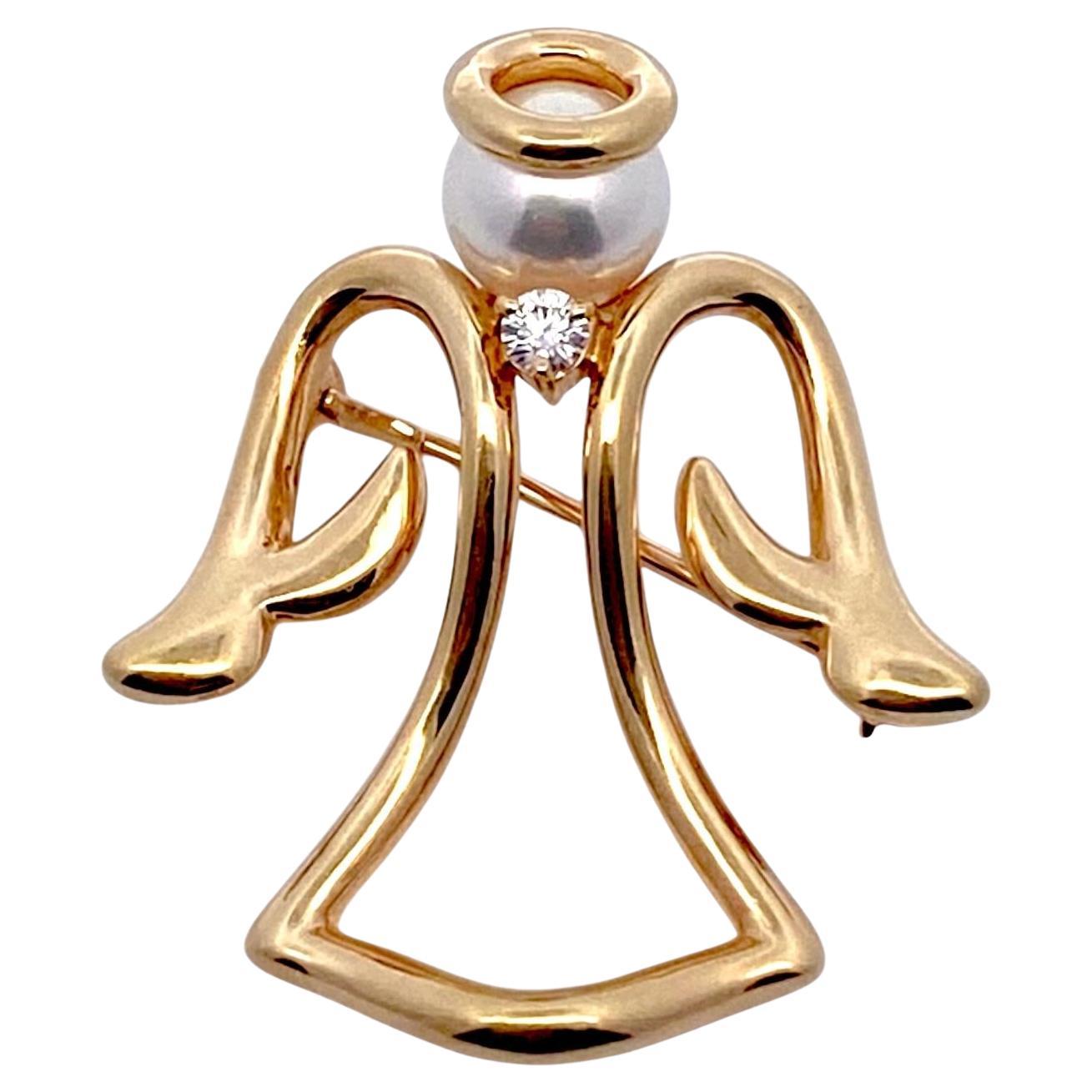 Broche Ángel Mikimoto de oro de 18 quilates con perlas Akoya y diamantes