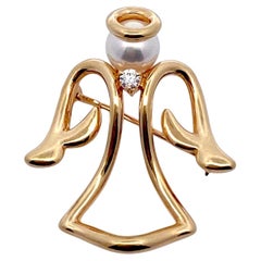Broche Ángel Mikimoto de oro de 18 quilates con perlas Akoya y diamantes