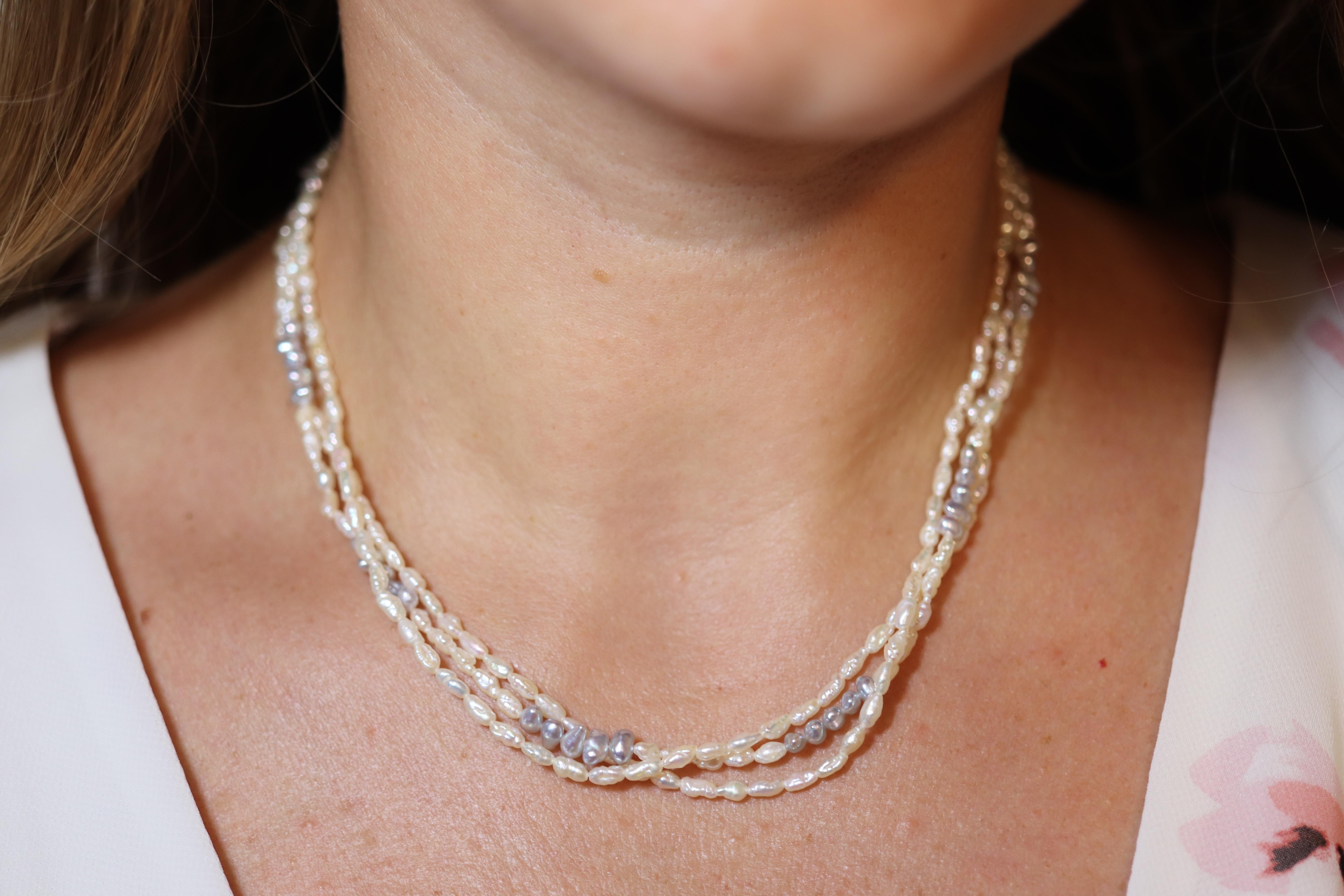 Privileged to sell this beautiful piece. Shows no wear.
MIKIMOTO Authentic strand. 

Details

Triple strand 16inch

Rice pearls high quality. Amazing Lustre.

18k Yellow gold Mikimoto Clasp 

This is an incredibly rare piece. Don't miss out.