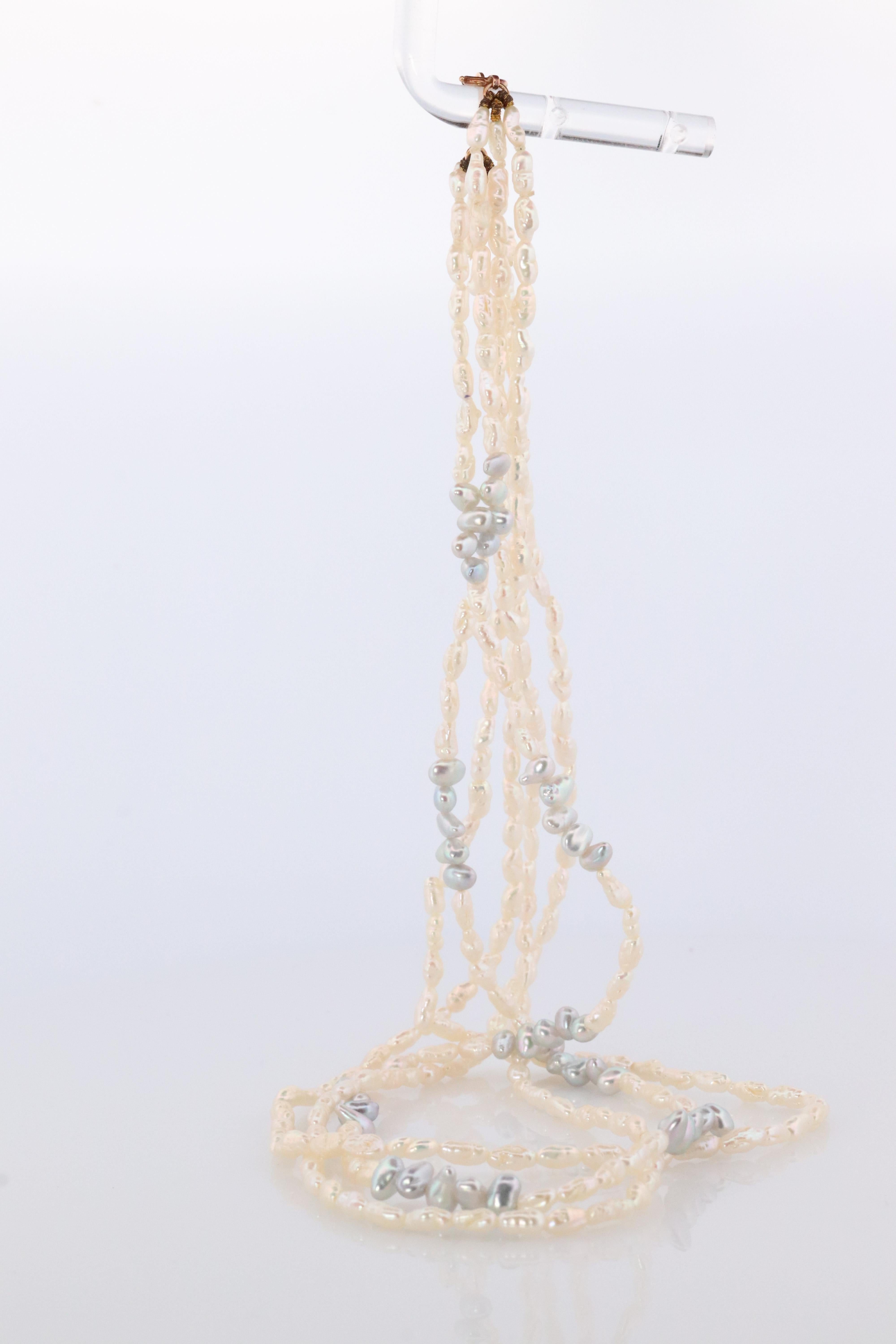 MIKIMOTO 18k Gold Pearl Necklace. Rice Pearls Multi Strand Necklace. For Sale 1