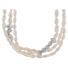 MIKIMOTO 18k Gold Pearl Necklace. Rice Pearls Multi Strand Necklace.