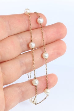 MIKIMOTO 18k Gold Pearl Station Necklace. 6mm Pearls Necklace